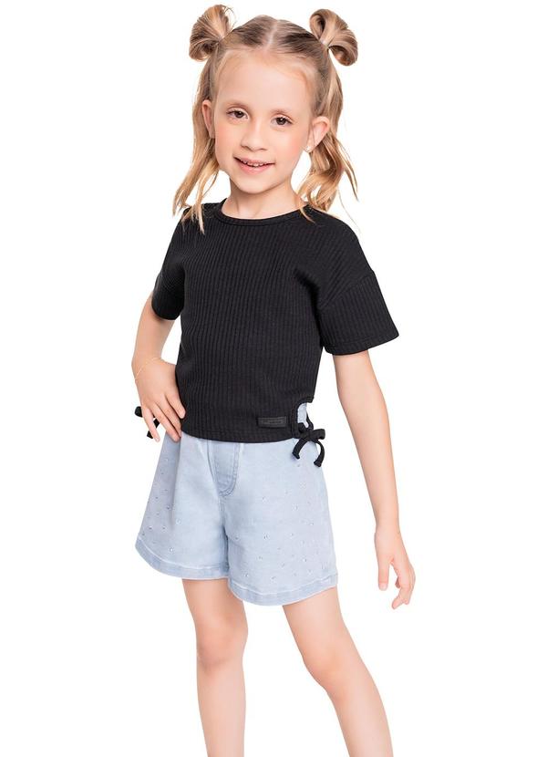 Quimby - Cropped Infantil em Ribana Canelada Preto