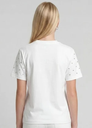 Minty - T-Shirt com Rebite e Strass Branco - MINTY