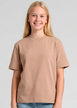 Minty - T-Shirt com Rebite e Strass Marrom - MINTY