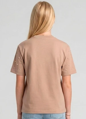 Minty - T-Shirt com Rebite e Strass Marrom - MINTY