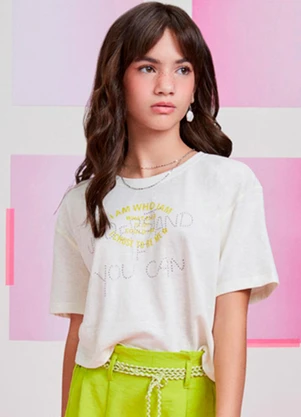 I Am - T-Shirt com Strass Off White - I AM