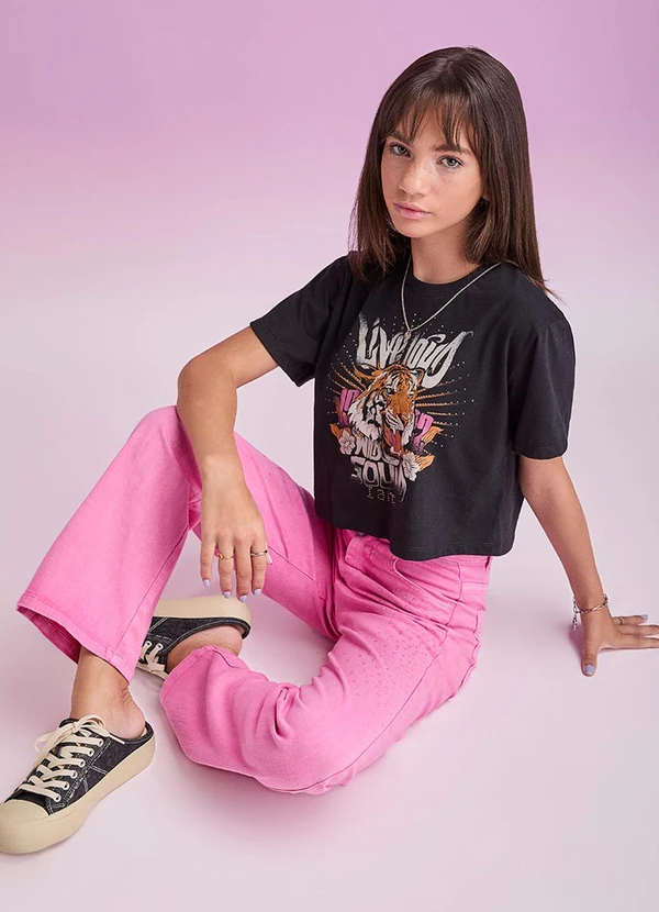 I Am - T-Shirt de Tigre com Strass Preto 3