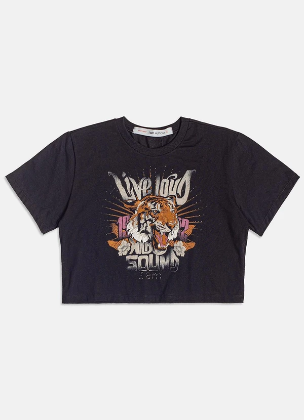 I Am - T-Shirt de Tigre com Strass Preto 4