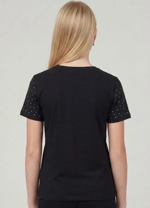 Minty - T-Shirt Feminina com Rebite e Strass Preto - MINTY