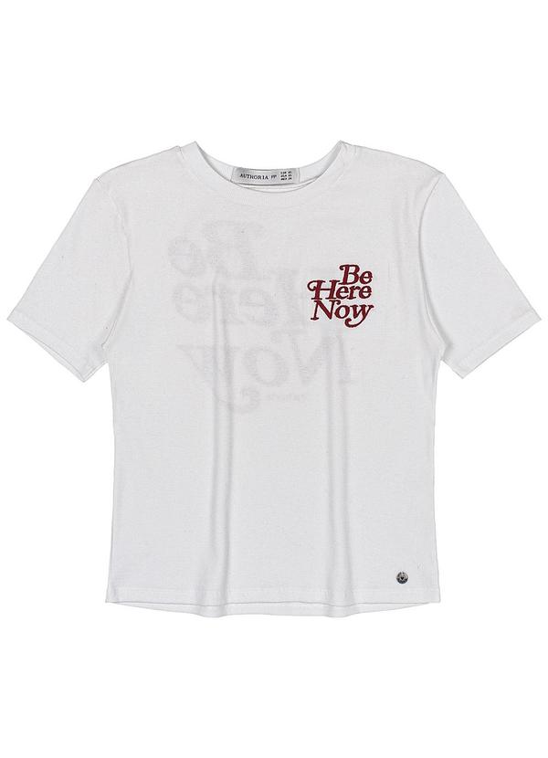 Authoria - T-Shirt Feminino em Ribana Estampada Branco