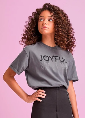 I Am - T-Shirt Grafite Joyful com Strass Cinza - I AM