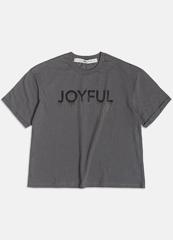 I Am - T-Shirt Grafite Joyful com Strass Cinza 3