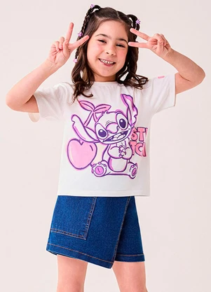 Bimbi - T-Shirt Infantil Menina do Stitch Disney Rosa - BIMBI