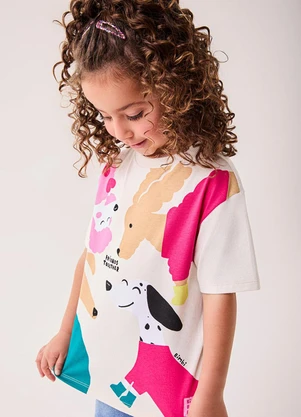 Bimbi - T-Shirt Infantil Menina Estampado Bege - BIMBI