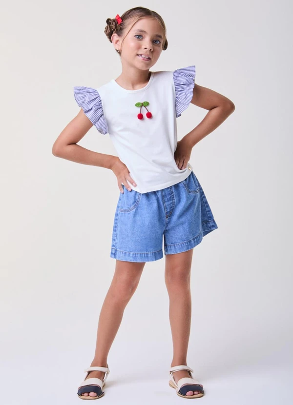 Bimbi - T-Shirt Listras nas Mangas e Cereja Off White 2