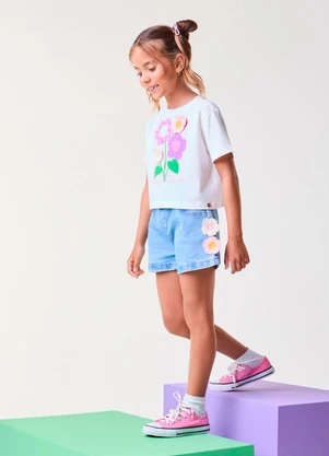 Bimbi - T-Shirt Off com Flores de Crochê Off White - BIMBI