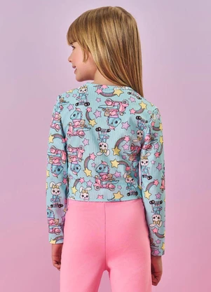 Abrange - Blusa Amarração Infantil Menina Dinossauro Azul - ABRANGE