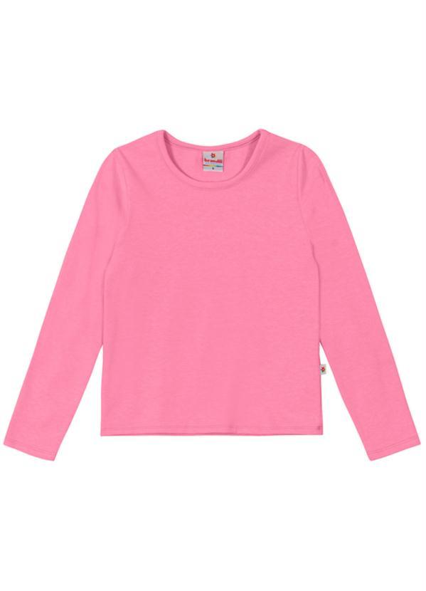 Brandili - Blusa Básica Infantil Menina em Cotton Rosa