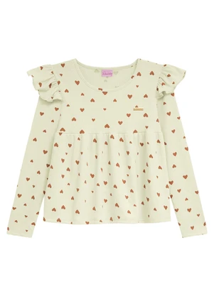 Duduka - Blusa Bata Infantil Coração Bege - DUDUKA