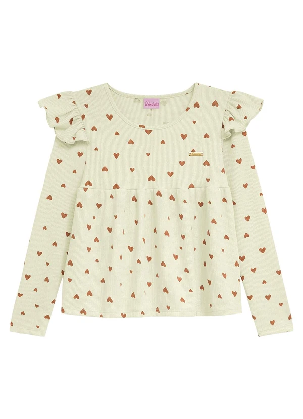 Duduka - Blusa Bata Infantil Coração Bege