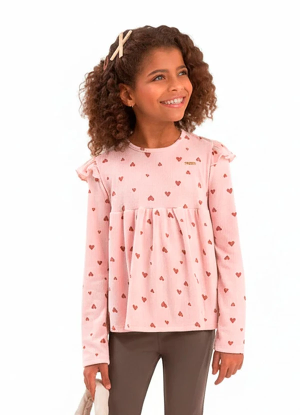 Duduka - Blusa Bata Infantil Coração Rosa