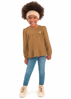 Duduka - Blusa Bata Infantil Manga Longa Bege - DUDUKA
