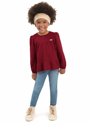 Duduka - Blusa Bata Infantil Manga Longa Bordô - DUDUKA