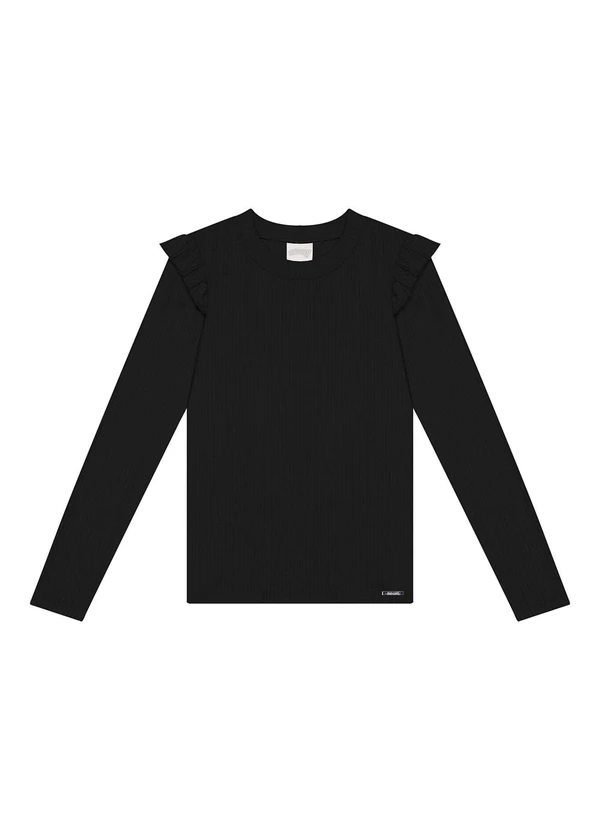 Alakazoo - Blusa Canelada com Babados Preto