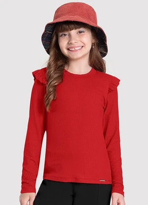 Alakazoo - Blusa Canelada com Babados Vermelho - ALAKAZOO