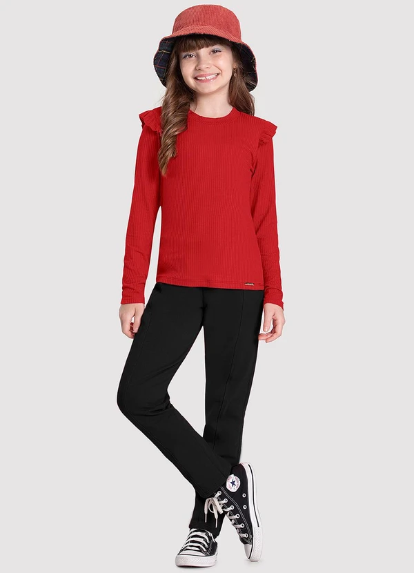 Alakazoo - Blusa Canelada com Babados Vermelho 2