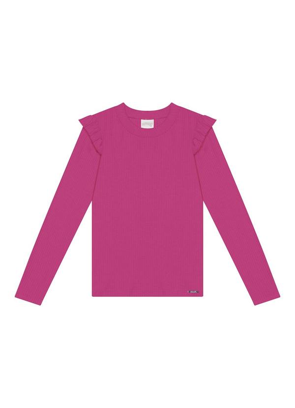 Alakazoo - Blusa Canelada de Mangas Longas com Babados Rosa 1
