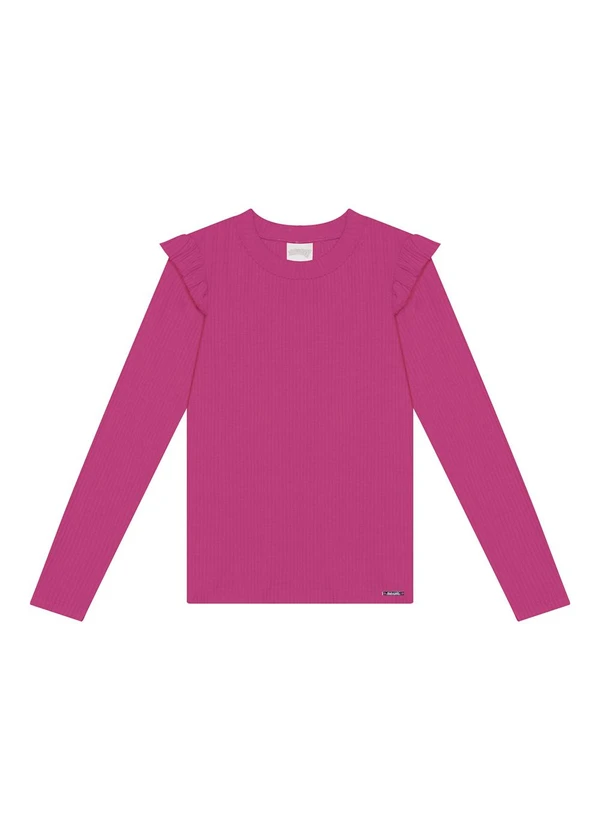 Alakazoo - Blusa Canelada de Mangas Longas com Babados Rosa