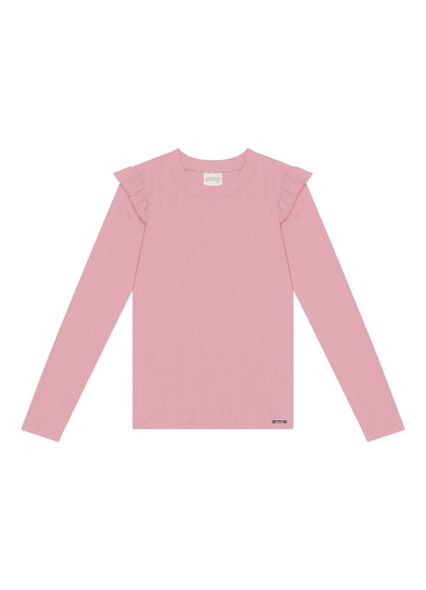 Alakazoo - Blusa Canelada de Mangas Longas com Babados Rosa