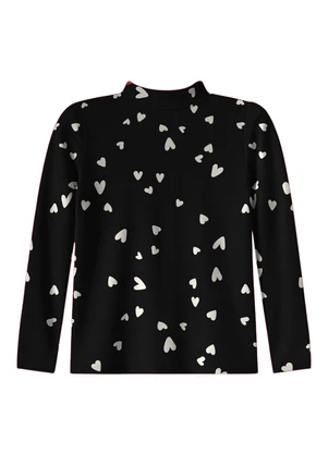 Malwee Kids - Blusa Corações em Ribana Preto - MALWEE KIDS