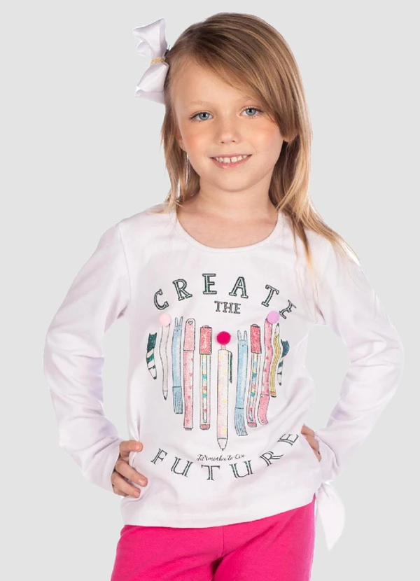 Turminha - Blusa Cotton com Estampa de Canetas Branco