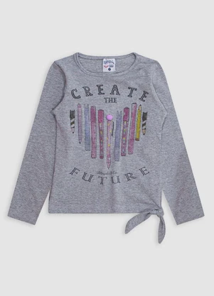 Turminha - Blusa Cotton com Estampa de Canetas Cinza - TURMINHA