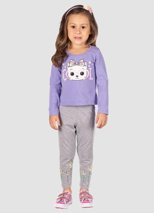 Turminha - Blusa Cotton Estampa Gatinho Básica Menina Roxo - TURMINHA