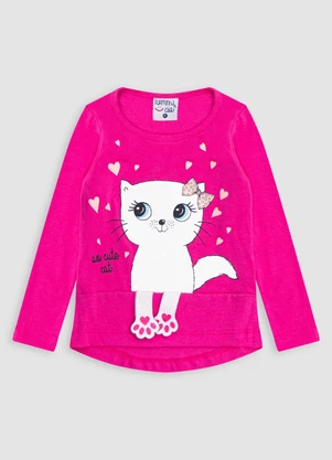 Turminha - Blusa Cotton Estampa Gatinho Patinhas Rosa - TURMINHA