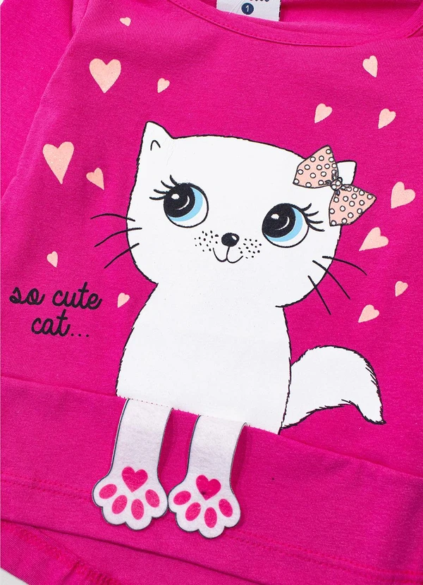 Turminha - Blusa Cotton Estampa Gatinho Patinhas Rosa 2