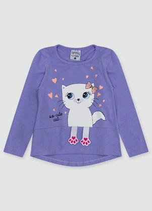 Turminha - Blusa Cotton Estampa Gatinho Patinhas Roxo - TURMINHA