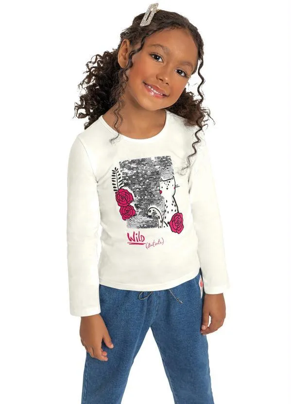 Quimby - Blusa Cotton Infantil Manga Longa Bege