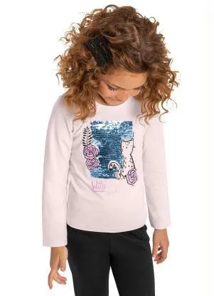 Quimby - Blusa Cotton Infantil Manga Longa Rosa - QUIMBY