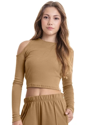 Gloss - Blusa Cropped Básica Juvenil Marrom - GLOSS