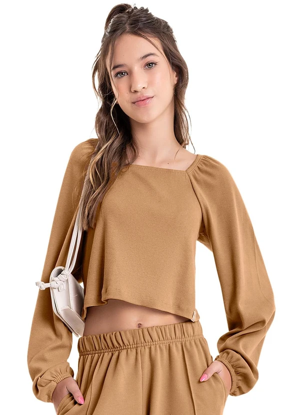Gloss - Blusa Cropped Básica Juvenil Marrom