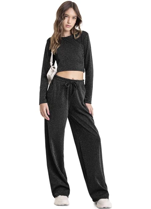 Gloss - Blusa Cropped em Malha Juvenil Preto - GLOSS