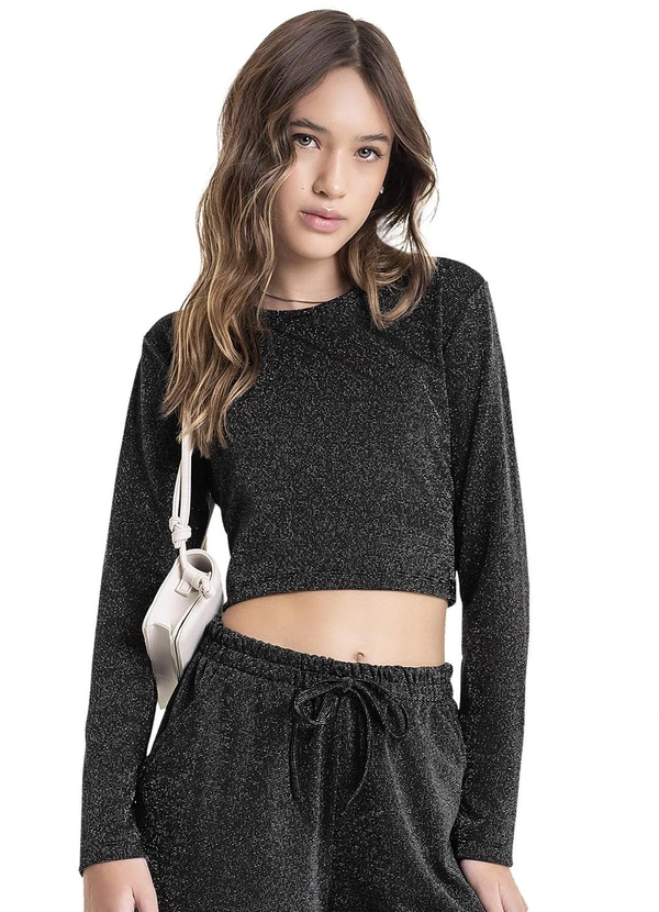 Gloss - Blusa Cropped em Malha Juvenil Preto