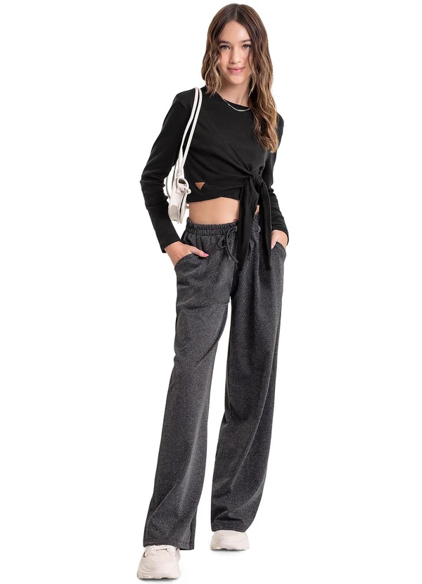 Gloss - Blusa Cropped em Ribana Juvenil Preto 2