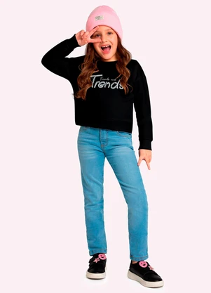 Kyly - Blusa Cropped Infantil Menina Lettering Preto - KYLY