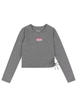 Young Class - Blusa Cropped Teen Menina em Cotton Cinza - YOUNG CLASS