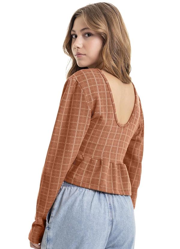 Gloss - Blusa Cropped Xadrez Juvenil Marrom 2