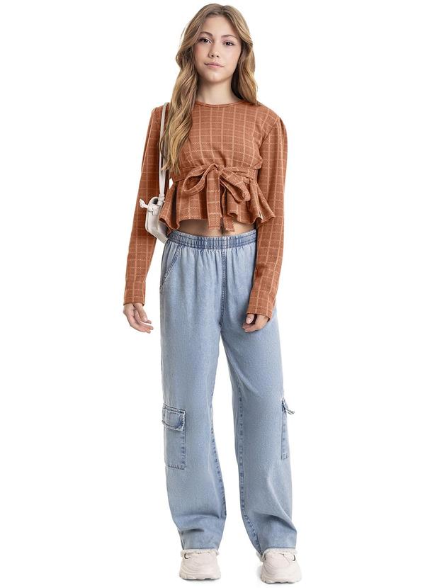 Gloss - Blusa Cropped Xadrez Juvenil Marrom 3
