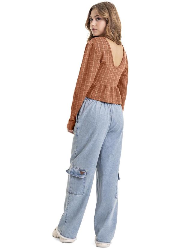 Gloss - Blusa Cropped Xadrez Juvenil Marrom 4