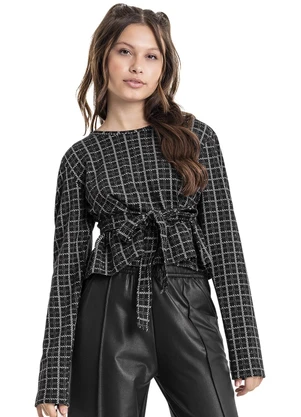 Gloss - Blusa Cropped Xadrez Juvenil Preto - GLOSS