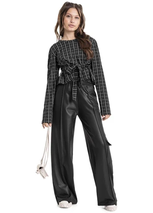 Gloss - Blusa Cropped Xadrez Juvenil Preto - GLOSS