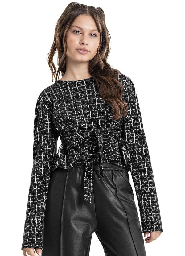 Gloss - Blusa Cropped Xadrez Juvenil Preto
